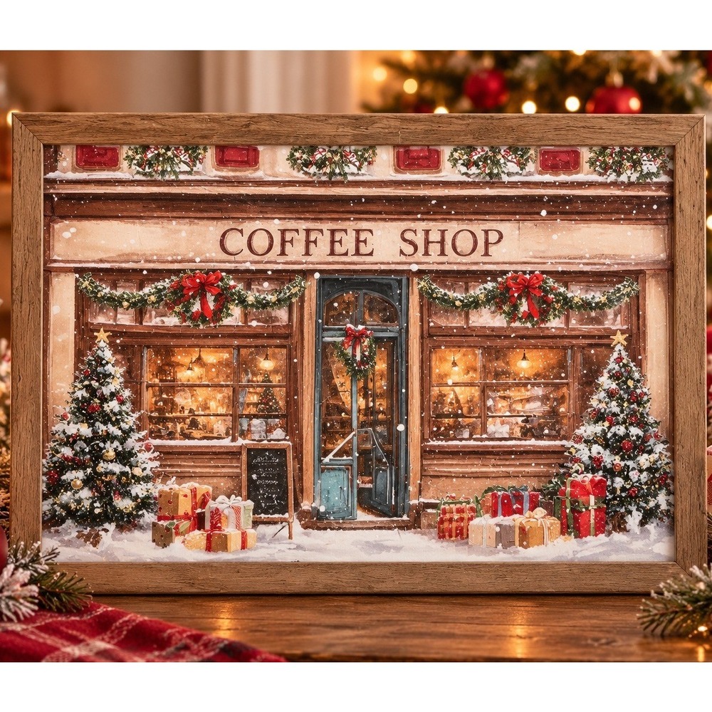 Viral Hobby Lobby Christmas ~ Coffee Shop Framed Wall Decor Art 14x11 NEW